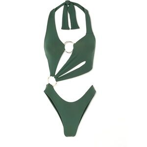 Louisa Ballou Large Olive Green Women Swim One Piece iconic ring swimsuit